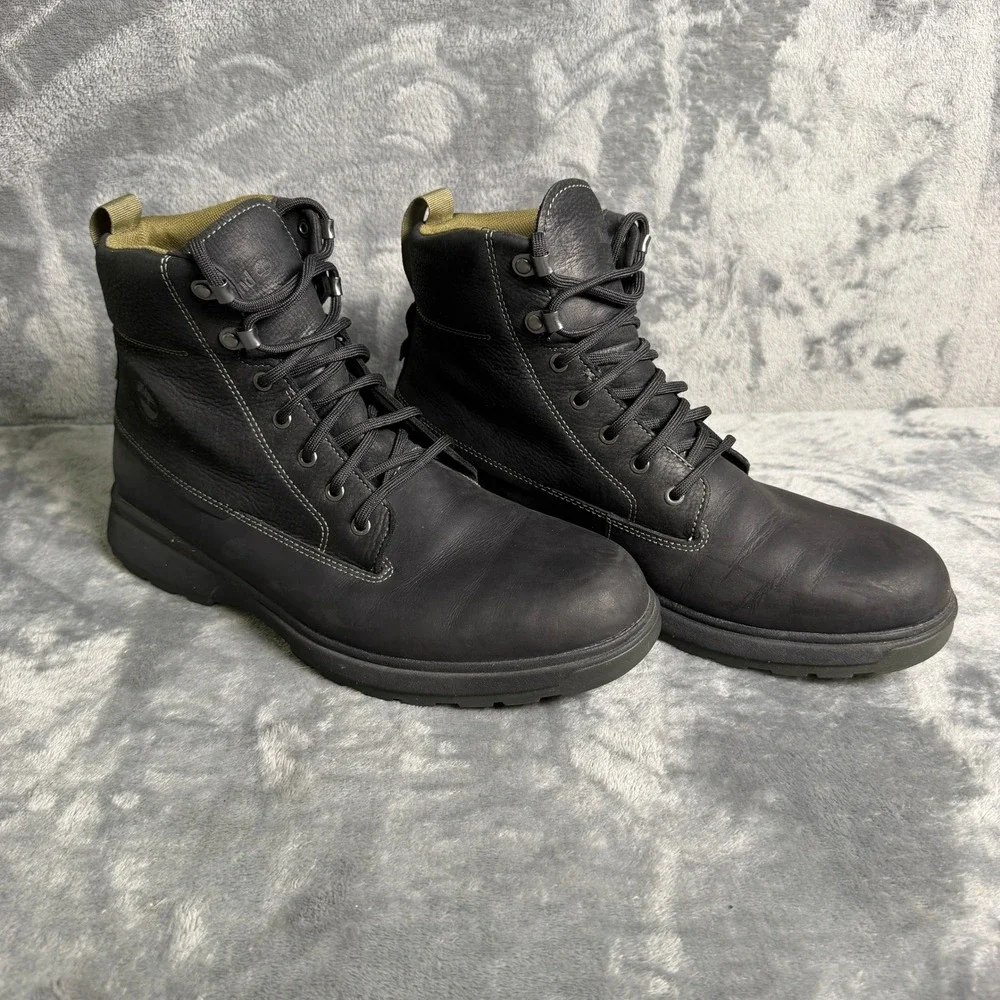 Timberland Mens SZ 9.5 Atwells Waterproof Black Green Leather Rebotl A43UN Boots